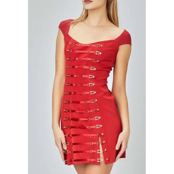 MURMUR Secure Mini Dress NWT Red Off Shoulder Suspenders Retail $805 Sz 36 US 4 - Picture 1 of 9